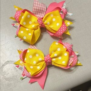 Yellow and Pink Polka Dot Hair Bows